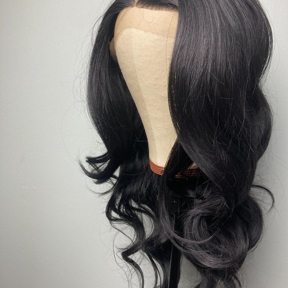 Long Black Wavy Lace Front Wig - Picture 4 of 7